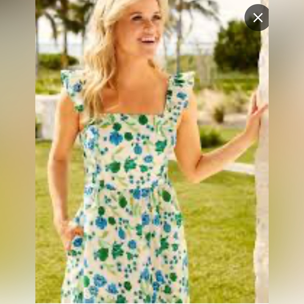 Draper James Green & Blue Floral Midi Dress